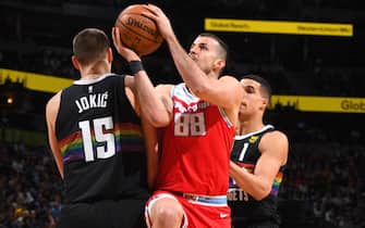 DENVER, CO - DECEMBER 29: Nemanja Bjelica #88 of the Sacramento Kings drives to the basket against the Denver Nuggets on December 29, 2019 at the Pepsi Center in Denver, Colorado. NOTE TO USER: User expressly acknowledges and agrees that, by downloading and/or using this Photograph, user is consenting to the terms and conditions of the Getty Images License Agreement. Mandatory Copyright Notice: Copyright 2019 NBAE (Photo by Garrett Ellwood/NBAE via Getty Images)