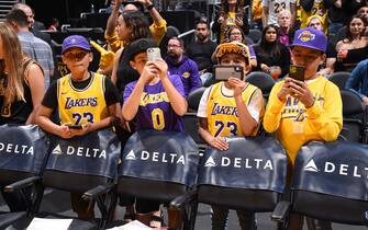 LOS ANGELES, CA - NOVEMBER 8: Los Angeles Lakers fans are seen before the game against the Miami Heat on November 8, 2019 at STAPLES Center in Los Angeles, California. NOTE TO USER: User expressly acknowledges and agrees that, by downloading and/or using this Photograph, user is consenting to the terms and conditions of the Getty Images License Agreement. Mandatory Copyright Notice: Copyright 2019 NBAE (Photo by Andrew D. Bernstein/NBAE via Getty Images)