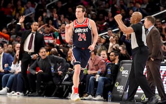 WASHINGTON, DC - DECEMBER 30: Garrison Mathews #24 of the Washington Wizards reacts after a play against the Miami Heat during the first half at Capital One Arena on December 30, 2019 in Washington, DC. NOTE TO USER: User expressly acknowledges and agrees that, by downloading and or using this photograph, User is consenting to the terms and conditions of the Getty Images License Agreement. (Photo by Will Newton/Getty Images)