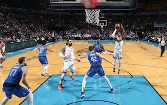 OKLAHOMA CITY, OK- DECEMBER 31: Shai Gilgeous-Alexander #2 of the Oklahoma City Thunder shoots the ball against the Dallas Mavericks on December 31, 2019 at Chesapeake Energy Arena in Oklahoma City, Oklahoma. NOTE TO USER: User expressly acknowledges and agrees that, by downloading and or using this photograph, User is consenting to the terms and conditions of the Getty Images License Agreement. Mandatory Copyright Notice: Copyright 2019 NBAE (Photo by Zach Beeker/NBAE via Getty Images)