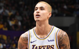LOS ANGELES, CA - JANUARY 1: Kyle Kuzma #0 of the Los Angeles Lakers shoots a free throw against the Phoenix Suns on January 1, 2020 at STAPLES Center in Los Angeles, California. NOTE TO USER: User expressly acknowledges and agrees that, by downloading and/or using this Photograph, user is consenting to the terms and conditions of the Getty Images License Agreement. Mandatory Copyright Notice: Copyright 2020 NBAE (Photo by Andrew D. Bernstein/NBAE via Getty Images) 
