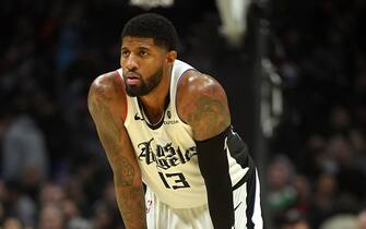 LOS ANGELES, CA - DECEMBER 28:  Paul George #13 of the Los Angeles Clippers looks on from the court in the game against the Utah Jazz at Staples Center on December 28, 2019 in Los Angeles, California. NOTE TO USER: User expressly acknowledges and agrees that, by downloading and/or using this Photograph, user is consenting to the terms and conditions of the Getty Images License Agreement. (Photo by Jayne Kamin-Oncea/Getty Images)