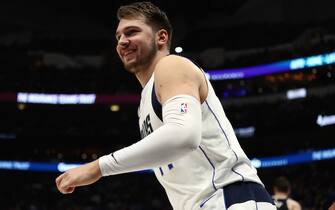 DALLAS, TEXAS - JANUARY 02:  Luka Doncic #77 of the Dallas Mavericks reacts during play against the Brooklyn Nets at American Airlines Center on January 02, 2020 in Dallas, Texas.  NOTE TO USER: User expressly acknowledges and agrees that, by downloading and or using this photograph, User is consenting to the terms and conditions of the Getty Images License Agreement. (Photo by Ronald Martinez/Getty Images)