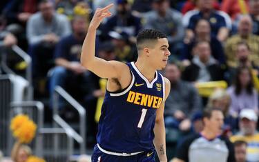INDIANAPOLIS, INDIANA - JANUARY 02:  Michael Porter Jr #1 of the Denver Nuggets celebrates after making a three point shot during the game against the  Indiana Pacers at Bankers Life Fieldhouse on January 02, 2020 in Indianapolis, Indiana.    NOTE TO USER: User expressly acknowledges and agrees that, by downloading and or using this photograph, User is consenting to the terms and conditions of the Getty Images License Agreement. (Photo by Andy Lyons/Getty Images)