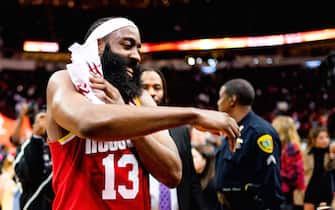 HOUSTON, TX - JANUARY 3: James Harden #13 of the Houston Rockets seen following the game against the Philadelphia 76ers on January 3, 2020 at the Toyota Center in Houston, Texas. NOTE TO USER: User expressly acknowledges and agrees that, by downloading and or using this photograph, User is consenting to the terms and conditions of the Getty Images License Agreement. Mandatory Copyright Notice: Copyright 2020 NBAE (Photo by Cato Cataldo/NBAE via Getty Images)