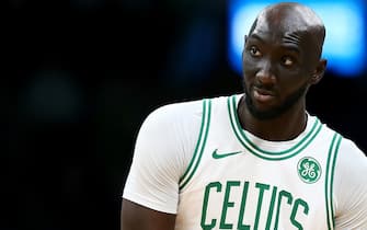 BOSTON, MASSACHUSETTS - DECEMBER 20: Tacko Fall #99 of the Boston Celtics looks on during the game against the Detroit Pistons  at TD Garden on December 20, 2019 in Boston, Massachusetts. The Celtics defeat the Pistons 114-93. NOTE TO USER: User expressly acknowledges and agrees that, by downloading and or using this photograph, User is consenting to the terms and conditions of the Getty Images License Agreement. (Photo by Maddie Meyer/Getty Images)