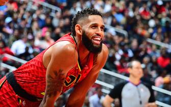 ATLANTA, GA - DECEMBER 27: Allen Crabbe #33 of the Atlanta Hawks smiles during game against the Milwaukee Bucks on December 27, 2019 at State Farm Arena in Atlanta, Georgia. NOTE TO USER: User expressly acknowledges and agrees that, by downloading and/or using this Photograph, user is consenting to the terms and conditions of the Getty Images License Agreement. Mandatory Copyright Notice: Copyright 2019 NBAE (Photo by Scott Cunningham/NBAE via Getty Images)