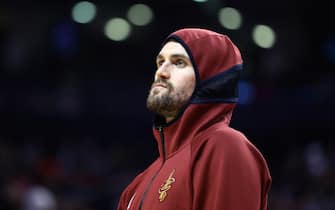 TORONTO, ON - DECEMBER 16:  Kevin Love #0 of the Cleveland Cavaliers looks on during the second half of an NBA game against the Toronto Raptors at Scotiabank Arena on December 16, 2019 in Toronto, Canada.  NOTE TO USER: User expressly acknowledges and agrees that, by downloading and or using this photograph, User is consenting to the terms and conditions of the Getty Images License Agreement.  (Photo by Vaughn Ridley/Getty Images)
