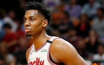 MIAMI, FLORIDA - JANUARY 05:  Hassan Whiteside #21 of the Portland Trail Blazers looks on against the Miami Heat during the second half at American Airlines Arena on January 05, 2020 in Miami, Florida. NOTE TO USER: User expressly acknowledges and agrees that, by downloading and/or using this photograph, user is consenting to the terms and conditions of the Getty Images License Agreement. (Photo by Michael Reaves/Getty Images)