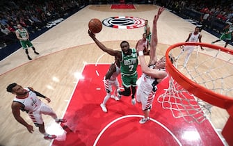 WASHINGTON, DC -Â  JANUARY 6: Jaylen Brown #7 of the Boston Celtics shoots the ball against the Washington Wizards on January 6, 2020 at Capital One Arena in Washington, DC. NOTE TO USER: User expressly acknowledges and agrees that, by downloading and or using this Photograph, user is consenting to the terms and conditions of the Getty Images License Agreement. Mandatory Copyright Notice: Copyright 2020 NBAE (Photo by Ned Dishman/NBAE via Getty Images)