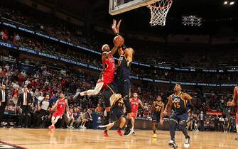 NEW ORLEANS, LA - JANUARY 6: Brandon Ingram #14 of the New Orleans Pelicans drives to the basket during the game against the Utah Jazz on January 6, 2020 at the Smoothie King Center in New Orleans, Louisiana. NOTE TO USER: User expressly acknowledges and agrees that, by downloading and or using this Photograph, user is consenting to the terms and conditions of the Getty Images License Agreement. Mandatory Copyright Notice: Copyright 2020 NBAE (Photo by Layne Murdoch Jr./NBAE via Getty Images)