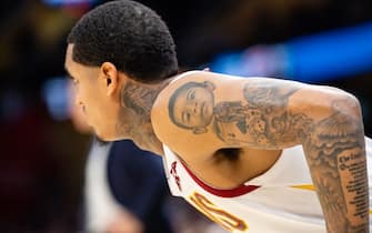 CLEVELAND, OH - NOVEMBER 7: The tattoos of Jordan Clarkson #8 of the Cleveland Cavaliers during the second half against the Oklahoma City Thunder at Quicken Loans Arena on November 7, 2018 in Cleveland, Ohio. The Thunder defeated the Cavaliers 95-86. NOTE TO USER: User expressly acknowledges and agrees that, by downloading and/or using this photograph, user is consenting to the terms and conditions of the Getty Images License Agreement. (Photo by Jason Miller/Getty Images)