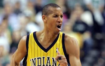 BOSTON - MAY 7: Reggie Miller #31 of the Indiana Pacers reacts after scoring a three ponit goal against the Boston Celtics in Game seven of the Eastern Conference Quarterfinals during the 2005 NBA Playoffs on May 7, 2005 at Fleet Center in Boston, Massachusetts. NOTE TO USER: User expressly acknowledges and agrees that, by downloading and or using this photograph, User is consenting to the terms and conditions of the Getty Images License Agreement.  (Photo by Jim McIsaac/Getty Images) 