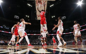 NEW ORLEANS, LA - JANUARY 8: Brandon Ingram #14 of the New Orleans Pelicans dunks the ball against the Chicago Bulls on January 8, 2020 at the Smoothie King Center in New Orleans, Louisiana. NOTE TO USER: User expressly acknowledges and agrees that, by downloading and or using this Photograph, user is consenting to the terms and conditions of the Getty Images License Agreement. Mandatory Copyright Notice: Copyright 2020 NBAE (Photo by Layne Murdoch Jr./NBAE via Getty Images)