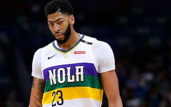 NEW ORLEANS, LOUISIANA - FEBRUARY 12: Anthony Davis #23 of the New Orleans Pelicans reacts during the second half against the Orlando Magic at the Smoothie King Center on February 12, 2019 in New Orleans, Louisiana. NOTE TO USER: User expressly acknowledges and agrees that, by downloading and or using this photograph, User is consenting to the terms and conditions of the Getty Images License Agreement. (Photo by Jonathan Bachman/Getty Images)