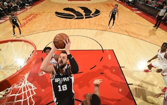 WASHINGTON, DC -Â  JANUARY 12: Marco Belinelli #18 of the San Antonio Spurs shoots the ball against the Toronto Raptors on January 12, 2020 at Capital One Arena in Washington, DC. NOTE TO USER: User expressly acknowledges and agrees that, by downloading and or using this Photograph, user is consenting to the terms and conditions of the Getty Images License Agreement. Mandatory Copyright Notice: Copyright 2020 NBAE (Photo by Ned Dishman/NBAE via Getty Images)
