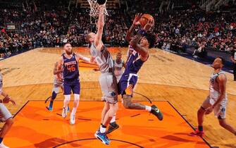 PHOENIX, AZ - JANUARY 12: Kelly Oubre Jr. #3 of the Phoenix Suns shoots the ball against the Charlotte Hornets on January 12, 2020 at Talking Stick Resort Arena in Phoenix, Arizona. NOTE TO USER: User expressly acknowledges and agrees that, by downloading and or using this photograph, user is consenting to the terms and conditions of the Getty Images License Agreement. Mandatory Copyright Notice: Copyright 2020 NBAE (Photo by Barry Gossage/NBAE via Getty Images)