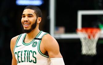 BOSTON, MA - JANUARY 13:  Jayson Tatum #0 of the Boston Celtics reacts during a game against the Chicago Bulls at TD Garden on January 13, 2019 in Boston, Massachusetts. NOTE TO USER: User expressly acknowledges and agrees that, by downloading and or using this photograph, User is consenting to the terms and conditions of the Getty Images License Agreement. (Photo by Adam Glanzman/Getty Images)