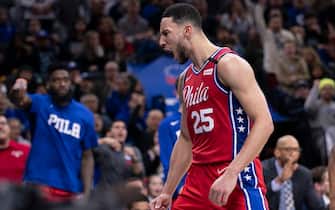 PHILADELPHIA, PA - JANUARY 15: Ben Simmons #25 of the Philadelphia 76ers reacts after making a basket and getting fouled against the Brooklyn Nets in the third quarter at the Wells Fargo Center on January 15, 2020 in Philadelphia, Pennsylvania. The 76ers defeated the Nets 117-106. NOTE TO USER: User expressly acknowledges and agrees that, by downloading and/or using this photograph, user is consenting to the terms and conditions of the Getty Images License Agreement. (Photo by Mitchell Leff/Getty Images)
