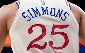 PHILADELPHIA, PA - NOVEMBER 30: A general view of the back of the jersey of Ben Simmons #25 of the Philadelphia 76ers against the Indiana Pacers at the Wells Fargo Center on November 30, 2019 in Philadelphia, Pennsylvania. The 76ers defeated the Pacers 119-116. NOTE TO USER: User expressly acknowledges and agrees that, by downloading and/or using this photograph, user is consenting to the terms and conditions of the Getty Images License Agreement. (Photo by Mitchell Leff/Getty Images)