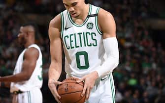 BOSTON, MA - FEBRUARY 2: The jersey of Jayson Tatum #0 of the Boston Celtics as seen during the game against the Atlanta Hawks on February 2, 2018 at the TD Garden in Boston, Massachusetts. NOTE TO USER: User expressly acknowledges and agrees that, by downloading and or using this photograph, User is consenting to the terms and conditions of the Getty Images License Agreement. Mandatory Copyright Notice: Copyright 2018 NBAE  (Photo by Brian Babineau/NBAE via Getty Images)