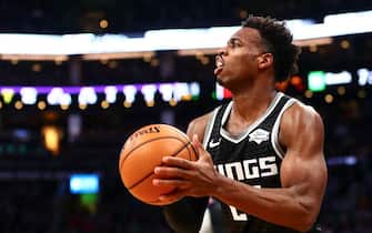 1190088200 BOSTON, MA - NOVEMBER 25: Buddy Hield #24 of the Sacramento Kings shoots the ball during a game against the Boston Celtics at TD Garden on November 25, 2019 in Boston, Massachusetts. NOTE TO USER: User expressly acknowledges and agrees that, by downloading and or using this photograph, User is consenting to the terms and conditions of the Getty Images License Agreement. (Photo by Adam Glanzman/Getty Images)