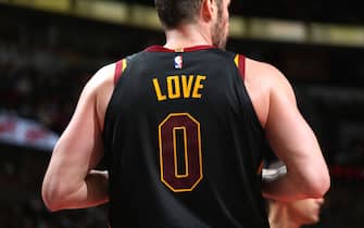 CHICAGO, IL - JANUARY 18: A close up shot of Kevin Love #0 of the Cleveland Cavaliers during a game against the Cleveland Cavaliers on January 18, 2020 at the United Center in Chicago, Illinois. NOTE TO USER: User expressly acknowledges and agrees that, by downloading and or using this photograph, user is consenting to the terms and conditions of the Getty Images License Agreement.  Mandatory Copyright Notice: Copyright 2020 NBAE (Photo by Gary Dineen/NBAE via Getty Images)