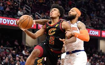 CLEVELAND, OHIO - JANUARY 20: Marcus Morris Sr. #13 of the New York Knicks fouls Collin Sexton #2 of the Cleveland Cavaliers during the second half at Rocket Mortgage Fieldhouse on January 20, 2020 in Cleveland, Ohio. The Knicks defeated the Cavaliers 106-86. NOTE TO USER: User expressly acknowledges and agrees that, by downloading and/or using this photograph, user is consenting to the terms and conditions of the Getty Images License Agreement. (Photo by Jason Miller/Getty Images)