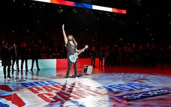 PARIS, FRANCE - JANUARY 24: Musician, Waxx performs the French National Anthem before the Milwaukee Bucks game against the Charlotte Hornets as part of NBA Paris Games 2020 on January 24, 2020 in Paris, France at the AccorHotels Arena. NOTE TO USER: User expressly acknowledges and agrees that, by downloading and/or using this Photograph, user is consenting to the terms and conditions of the Getty Images License Agreement. Mandatory Copyright Notice: Copyright 2020 NBAE (Photo by Catherine Steenkeste/NBAE via Getty Images)