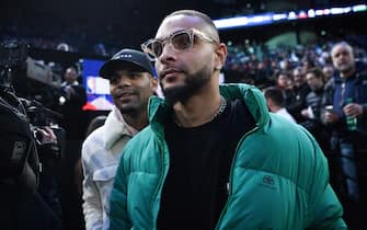 Paris Saint-Germain's French defender Layvin Kurzawa is pictured ahead of the NBA basketball match between Milwaukee Bucks and Charlotte Hornets at The AccorHotels Arena in Paris on January 24, 2020. (Photo by Anne-Christine POUJOULAT / AFP) (Photo by ANNE-CHRISTINE POUJOULAT/AFP via Getty Images)