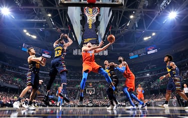 CLEVELAND, OH - JANUARY 4: Danilo Gallinari #8 of the Oklahoma City Thunder drives to the basket during a game against the Cleveland Cavaliers on January 4, 2020 at Rocket Mortgage FieldHouse in Cleveland, Ohio. NOTE TO USER: User expressly acknowledges and agrees that, by downloading and/or using this Photograph, user is consenting to the terms and conditions of the Getty Images License Agreement. Mandatory Copyright Notice: Copyright 2020 NBAE (Photo by David Liam Kyle/NBAE via Getty Images)