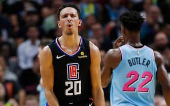 MIAMI, FLORIDA - JANUARY 24:  Landry Shamet #20 of the LA Clippers reacts against the Miami Heat during the second half at American Airlines Arena on January 24, 2020 in Miami, Florida. NOTE TO USER: User expressly acknowledges and agrees that, by downloading and/or using this photograph, user is consenting to the terms and conditions of the Getty Images License Agreement.  (Photo by Michael Reaves/Getty Images)