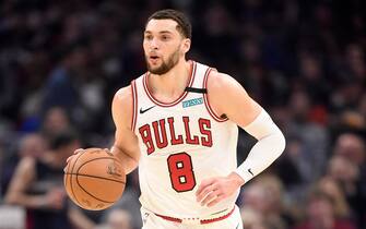 CLEVELAND, OHIO - JANUARY 25: Zach LaVine #8 of the Chicago Bulls drives down court during the first half against the Cleveland Cavaliers at Rocket Mortgage Fieldhouse on January 25, 2020 in Cleveland, Ohio. NOTE TO USER: User expressly acknowledges and agrees that, by downloading and/or using this photograph, user is consenting to the terms and conditions of the Getty Images License Agreement. (Photo by Jason Miller/Getty Images)