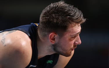 OKLAHOMA CITY, OK - JANUARY 27: Luka Doncic #77 of the Dallas Mavericks looks on during the game against the Oklahoma City Thunder on January 27, 2020 at Chesapeake Energy Arena in Oklahoma City, Oklahoma. NOTE TO USER: User expressly acknowledges and agrees that, by downloading and or using this photograph, User is consenting to the terms and conditions of the Getty Images License Agreement. Mandatory Copyright Notice: Copyright 2020 NBAE (Photo by Zach Beeker/NBAE via Getty Images)