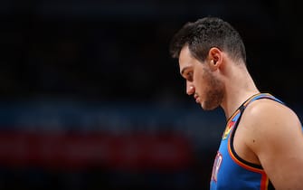 1195990333 OKLAHOMA CITY, OK - JANUARY 24: Danilo Gallinari #8 of the Oklahoma City Thunder looks on during the game against the Atlanta Hawks on January 24, 2020 at Chesapeake Energy Arena in Oklahoma City, Oklahoma. NOTE TO USER: User expressly acknowledges and agrees that, by downloading and or using this photograph, User is consenting to the terms and conditions of the Getty Images License Agreement. Mandatory Copyright Notice: Copyright 2020 NBAE (Photo by Zach Beeker/NBAE via Getty Images)