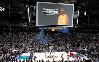 1196884298 SALT LAKE CITY, UT - JANUARY 27: A moment of silence is held for Kobe Bryant before the game between the Utah Jazz and the Houston Rockets on January 27, 2020 at Vivint Smart Home Arena in Salt Lake City, Utah. NOTE TO USER: User expressly acknowledges and agrees that, by downloading and or using this Photograph, User is consenting to the terms and conditions of the Getty Images License Agreement. Mandatory Copyright Notice: Copyright 2020 NBAE (Photo by Melissa Majchrzak/NBAE via Getty Images)