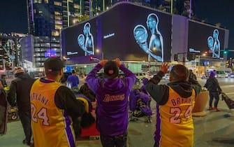 LOS ANGELES, CA - JANUARY 28:  Signage memorializes former NBA great Kobe Bryant who, along with his 13-year-old daughter Gianna, died January 26 in a helicopter crash, on January 28, 2020 in Los Angeles, California. Kobe and "Gigi" were among nine people killed in the crash in Calabasas, California as they were flying to his Mamba Sports Academy in Thousand Oaks, where he was going to coach her in a tournament game.  (Photo by David McNew/Getty Images)