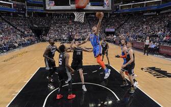 SACRAMENTO, CA - JANUARY 29: Danilo Gallinari #8 of the Oklahoma City Thunder shoots the ball against the Sacramento Kings on January 29, 2020 at Golden 1 Center in Sacramento, California. NOTE TO USER: User expressly acknowledges and agrees that, by downloading and or using this Photograph, user is consenting to the terms and conditions of the Getty Images License Agreement. Mandatory Copyright Notice: Copyright 2020 NBAE (Photo by Rocky Widner/NBAE via Getty Images)