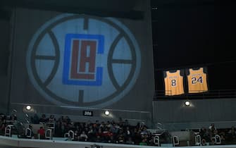 LOS ANGELES, CA - JANUARY 30: The Los Angeles Clippers honor Kobe Bryant with his #8 and #24 jerseys illuminated during a game against the Sacramento Kings at Staples Center on January 30, 2020 in Los Angeles, California. NOTE TO USER: User expressly acknowledges and agrees that, by downloading and/or using this Photograph, user is consenting to the terms and conditions of the Getty Images License Agreement.(Photo by Kevork Djansezian/Getty Images)