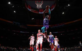 WASHINGTON, DC - JANUARY 30: Terry Rozier #3 of the Charlotte Hornets drives to the basket against the Washington Wizards on January 30, 2020 at Capital One Arena in Washington, DC. NOTE TO USER: User expressly acknowledges and agrees that, by downloading and or using this Photograph, user is consenting to the terms and conditions of the Getty Images License Agreement. Mandatory Copyright Notice: Copyright 2020 NBAE (Photo by Ned Dishman/NBAE via Getty Images)