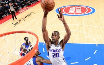 DETROIT, MI - JANUARY 22: Harry Giles III #20 of the Sacramento Kings shoots the ball against the Detroit Pistons on January 22, 2020 at Little Caesars Arena in Detroit, Michigan. NOTE TO USER: User expressly acknowledges and agrees that, by downloading and/or using this photograph, User is consenting to the terms and conditions of the Getty Images License Agreement. Mandatory Copyright Notice: Copyright 2020 NBAE (Photo by Chris Schwegler/NBAE via Getty Images)