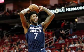 HOUSTON, TEXAS - JANUARY 11: Jordan Bell #7 of the Minnesota Timberwolves goes up for a dunk in the second half against the Houston Rockets at Toyota Center on January 11, 2020 in Houston, Texas.  NOTE TO USER: User expressly acknowledges and agrees that, by downloading and or using this photograph, User is consenting to the terms and conditions of the Getty Images License Agreement.   (Photo by Tim Warner/Getty Images)