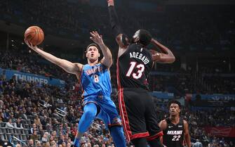 OKLAHOMA CITY, OK - JANUARY 17: Danilo Gallinari #8 of the Oklahoma City Thunder shoots the ball against the Miami Heat on January 17, 2020 at Chesapeake Energy Arena in Oklahoma City, Oklahoma. NOTE TO USER: User expressly acknowledges and agrees that, by downloading and or using this photograph, User is consenting to the terms and conditions of the Getty Images License Agreement. Mandatory Copyright Notice: Copyright 2020 NBAE (Photo by Zach Beeker/NBAE via Getty Images)