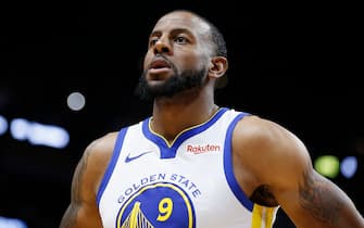 MIAMI, FLORIDA - FEBRUARY 27:  Andre Iguodala #9 of the Golden State Warriors reacts against the Miami Heat at American Airlines Arena on February 27, 2019 in Miami, Florida. NOTE TO USER: User expressly acknowledges and agrees that, by downloading and or using this photograph, User is consenting to the terms and conditions of the Getty Images License Agreement. (Photo by Michael Reaves/Getty Images)