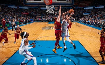 1198878675 OKLAHOMA CITY, OK - FEBRUARY 5: Danilo Gallinari #8 of the Oklahoma City Thunder shoots the ball against the Cleveland Cavaliers on February 5, 2020 at Chesapeake Energy Arena in Oklahoma City, Oklahoma. NOTE TO USER: User expressly acknowledges and agrees that, by downloading and or using this photograph, User is consenting to the terms and conditions of the Getty Images License Agreement. Mandatory Copyright Notice: Copyright 2020 NBAE (Photo by Zach Beeker/NBAE via Getty Images)
