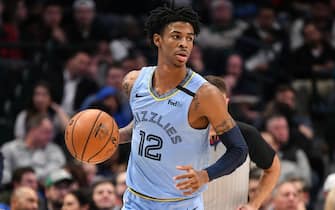 DALLAS, TX - FEBRUARY 5: Ja Morant #12 of the Memphis Grizzlies handles the ball during a game against the Dallas Mavericks on February 5, 2020 at the American Airlines Center in Dallas, Texas. NOTE TO USER: User expressly acknowledges and agrees that, by downloading and or using this photograph, User is consenting to the terms and conditions of the Getty Images License Agreement. Mandatory Copyright Notice: Copyright 2020 NBAE (Photo by Glenn James/NBAE via Getty Images)