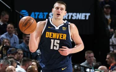 SALT LAKE CITY, UT - FEBRUARY 5: Nikola Jokic #15 of the Denver Nuggets dribbles the ball up court against the Utah Jazz on February 5, 2020 at vivint.SmartHome Arena in Salt Lake City, Utah. NOTE TO USER: User expressly acknowledges and agrees that, by downloading and or using this Photograph, User is consenting to the terms and conditions of the Getty Images License Agreement. Mandatory Copyright Notice: Copyright 2020 NBAE (Photo by Melissa Majchrzak/NBAE via Getty Images)