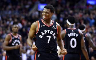 TORONTO, ON - FEBRUARY 05:  Kyle Lowry #7 of the Toronto Raptors reacts during the second half of an NBA game against the Indiana Pacers at Scotiabank Arena on February 05, 2020 in Toronto, Canada. The Raptors defeated the Pacers 119-118. NOTE TO USER: User expressly acknowledges and agrees that, by downloading and or using this photograph, User is consenting to the terms and conditions of the Getty Images License Agreement.  (Photo by Vaughn Ridley/Getty Images)