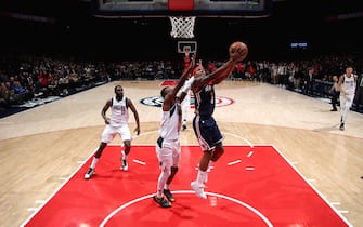 WASHINGTON, DC - FEBRUARY 7: Bradley Beal #3 of the Washington Wizards shoots the game-winning shot against the Dallas Mavericks on February 07, 2020 at Capital One Arena in Washington, DC. NOTE TO USER: User expressly acknowledges and agrees that, by downloading and or using this Photograph, user is consenting to the terms and conditions of the Getty Images License Agreement. Mandatory Copyright Notice: Copyright 2020 NBAE (Photo by Ned Dishman/NBAE via Getty Images)