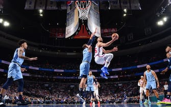 PHILADELPHIA, PA - FEBRUARY 7: Ben Simmons #25 of the Philadelphia 76ers shoots the ball against the Memphis Grizzlies on February 7, 2020 at the Wells Fargo Center in Philadelphia, Pennsylvania NOTE TO USER: User expressly acknowledges and agrees that, by downloading and/or using this Photograph, user is consenting to the terms and conditions of the Getty Images License Agreement. Mandatory Copyright Notice: Copyright 2020 NBAE (Photo by Jesse D. Garrabrant/NBAE via Getty Images)